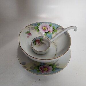 Vtg Meito China 3 pc Mayonnaise Bowl Set Japan Floral Hand Painted Dish MEI961